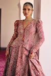 Mrunalini Rao_Red Raw Silk Embroidery Zardozi V Naavah Kashmiri Bloom Jacket With Lehenga _Online_at_Aza_Fashions