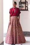 Shop_Mrunalini Rao_Maroon Pure Silk Embroidery Zardozi Evara Chiming Bloom Lehenga With Shirt _at_Aza_Fashions