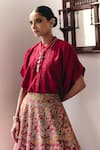 Shop_Mrunalini Rao_Maroon Pure Silk Embroidery Zardozi Evara Chiming Bloom Lehenga With Shirt _Online_at_Aza_Fashions