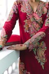 Mrunalini Rao_Maroon Kurta And Pant Pure Silk Embroidery Zardozi V Ipsa Paisley Fleur Set _Online_at_Aza_Fashions