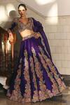 Buy_Mrunalini Rao_Purple Blouse Raw Silk Embroidery Bhaavi Paisley Blossom Bridal Lehenga Set _at_Aza_Fashions