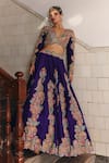 Shop_Mrunalini Rao_Purple Blouse Raw Silk Embroidery Bhaavi Paisley Blossom Bridal Lehenga Set _at_Aza_Fashions