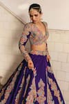 Shop_Mrunalini Rao_Purple Blouse Raw Silk Embroidery Bhaavi Paisley Blossom Bridal Lehenga Set 