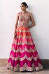 Buy_Mrunalini Rao_Orange Raw Silk Embroidered Resham V Neck Akshi Waistcoat And Lehenga Set _at_Aza_Fashions