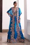 Buy_Mrunalini Rao_Blue Lehenga Pure Silk Embroidered Resham Blouse Plunging V Ekam Cape Set _at_Aza_Fashions