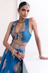 Mrunalini Rao_Blue Lehenga Pure Silk Embroidered Resham Blouse Plunging V Ekam Cape Set _at_Aza_Fashions