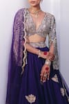 Shop_Mrunalini Rao_Purple Lehenga Pure Silk Embroidered Resham Plunging V Hruskha Set _Online_at_Aza_Fashions