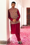 Buy_Mrunalini Rao_Maroon Bundi Raw Silk Embroidered Resham Anvit And Zardosi Kurta Set _at_Aza_Fashions