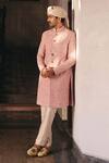 Buy_Mrunalini Rao_Peach Sherwani Raw Silk Embroidered Resham Adyan Paisley Set _at_Aza_Fashions