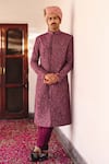 Buy_Mrunalini Rao_Purple Sherwani Raw Silk Embroidered Resham Viraansh And Pant Set _at_Aza_Fashions