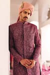 Shop_Mrunalini Rao_Purple Sherwani Raw Silk Embroidered Resham Viraansh And Pant Set _Online_at_Aza_Fashions