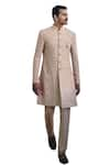 Buy_Mrunalini Rao_Beige Sherwani Raw Silk Embroidered Resham Sambhuya Floral Set _Online_at_Aza_Fashions