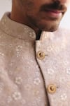 Mrunalini Rao_Beige Sherwani Raw Silk Embroidered Resham Sambhuya Floral Set _at_Aza_Fashions