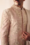 Mrunalini Rao_Beige Sherwani Raw Silk Embroidered Resham Yuvin Floral Set _at_Aza_Fashions