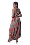 Buy_Meghna shah_Multi Color Chinon Printed Floral Asymmetric One Shoulder Draped Gown _Online_at_Aza_Fashions