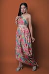 Meghna shah_Multi Color Chinon Printed Floral Asymmetric One Shoulder Draped Gown _at_Aza_Fashions