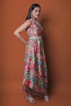 Buy_Meghna shah_Multi Color Chinon Printed Floral Asymmetric One Shoulder Draped Gown 