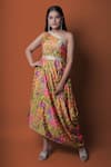 Buy_Meghna shah_Multi Color Chinon Printed Floral Asymmetric Draped Gown _at_Aza_Fashions