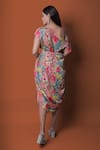 Shop_Meghna shah_Multi Color Chinon Printed Floral Asymmetric Off-shoulder Draped Dress _at_Aza_Fashions