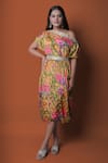 Buy_Meghna shah_Multi Color Chinon Printed Floral Asymmetric Draped Dress _at_Aza_Fashions