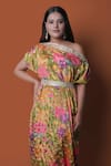 Buy_Meghna shah_Multi Color Chinon Printed Floral Asymmetric Draped Dress _Online_at_Aza_Fashions