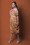 Meghna shah_Multi Color Chinon Printed Floral Asymmetric Draped Dress _at_Aza_Fashions