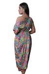 Meghna shah_Multi Color Chinon Printed Floral Asymmetric Off-shoulder Dress _Online_at_Aza_Fashions