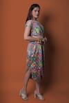 Shop_Meghna shah_Multi Color Chinon Printed Floral Asymmetric Off-shoulder Dress 