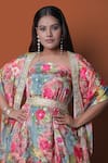 Meghna shah_Multi Color Chinon Printed Floral Jumpsuit Straight With Cape _Online_at_Aza_Fashions