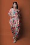 Buy_Meghna shah_Multi Color Chinon Printed Floral Jumpsuit Straight With Cape 