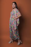 Buy_Meghna shah_Multi Color Chinon Printed Floral Jumpsuit Straight Draped With Cape _Online_at_Aza_Fashions