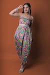 Buy_Meghna shah_Multi Color Chinon Printed Floral Jumpsuit Straight Draped With Cape 