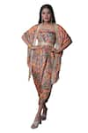 Meghna shah_Multi Color Chinon Printed Floral Jumpsuit Straight Draped With Cape _Online_at_Aza_Fashions