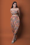 Meghna shah_Multi Color Chinon Printed Floral Jumpsuit Straight Draped With Cape _at_Aza_Fashions