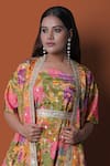 Buy_Meghna shah_Multi Color Chinon Printed Floral Jumpsuit Straight Strapless Draped With Cape _Online_at_Aza_Fashions