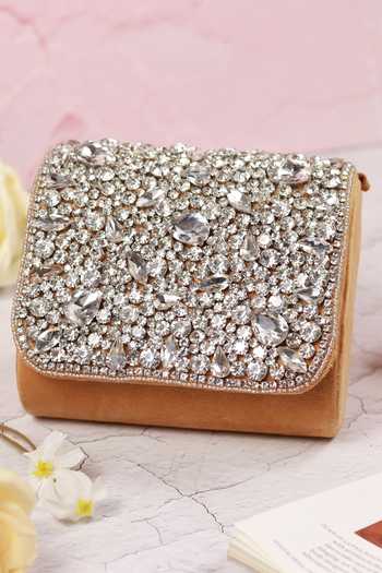 Shop_The Tan Clan_Gold Crystals Grace Embroidered Clutch _at_Aza_Fashions