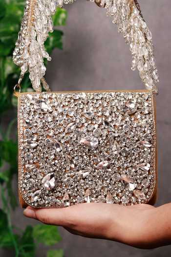 Buy_The Tan Clan_Gold Crystals Grace Embroidered Clutch 
