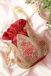 Buy_The Tan Clan_Maroon Bead Hasta Lotus Embroidered Potli _at_Aza_Fashions