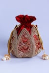 Shop_The Tan Clan_Maroon Bead Hasta Lotus Embroidered Potli _at_Aza_Fashions