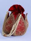 The Tan Clan_Maroon Bead Hasta Lotus Embroidered Potli _Online_at_Aza_Fashions
