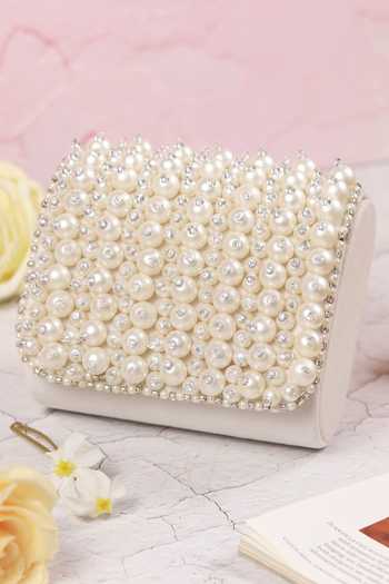 Shop_The Tan Clan_White Pearls, Crystals Jade Embroidered Bag _at_Aza_Fashions