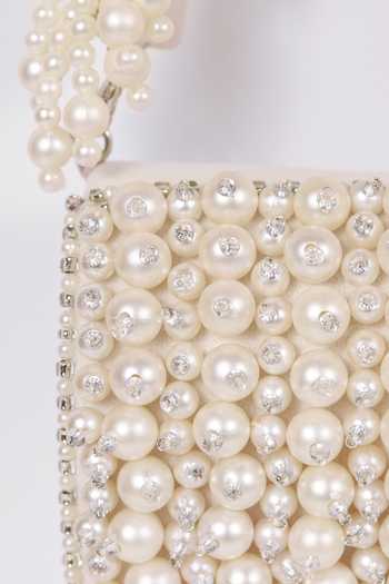 The Tan Clan_White Pearls, Crystals Jade Embroidered Bag _at_Aza_Fashions