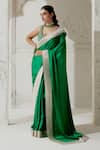 Buy_Ranian_Green Silk Satin Woven Gota Plunging Saree With Blouse _at_Aza_Fashions