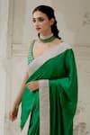 Buy_Ranian_Green Silk Satin Woven Gota Plunging Saree With Blouse _Online_at_Aza_Fashions