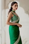 Ranian_Green Silk Satin Woven Gota Plunging Saree With Blouse _at_Aza_Fashions