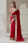 Buy_Ranian_Red Silk Satin Woven Gota Plunging Border Saree With Blouse _at_Aza_Fashions