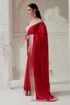 Shop_Ranian_Red Silk Satin Woven Gota Plunging Border Saree With Blouse _at_Aza_Fashions