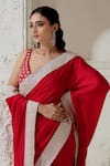 Shop_Ranian_Red Silk Satin Woven Gota Plunging Border Saree With Blouse _Online_at_Aza_Fashions