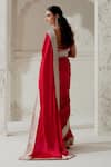 Ranian_Red Silk Satin Woven Gota Plunging Border Saree With Blouse _Online_at_Aza_Fashions