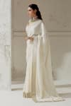 Buy_Ranian_Ivory Silk Satin Woven Gota Plunging Border Saree With Embroidered Blouse _at_Aza_Fashions